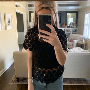 Black floral see through shirt